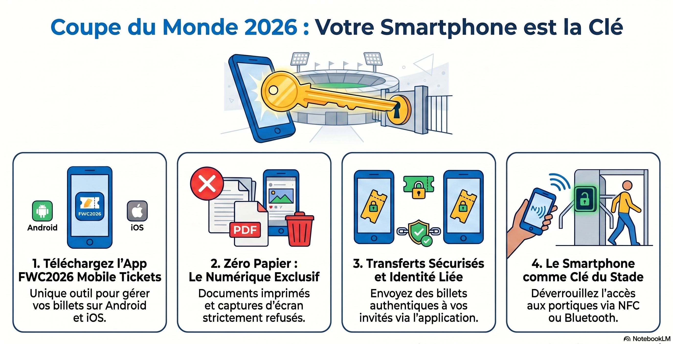 Infographie expliquant le fonctionnement de l&rsquo;application officielle de billetterie mobile FIFA 2026.